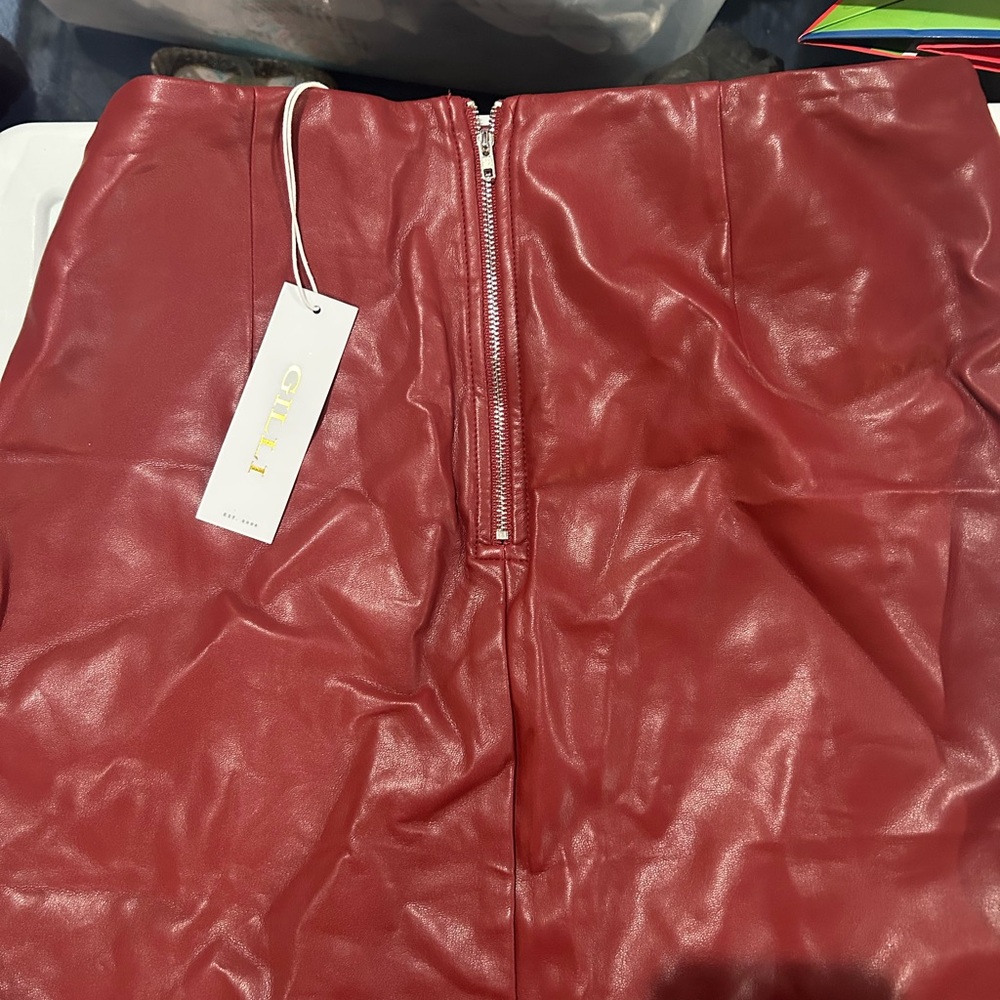 Chic Red Faux Leather Skirt